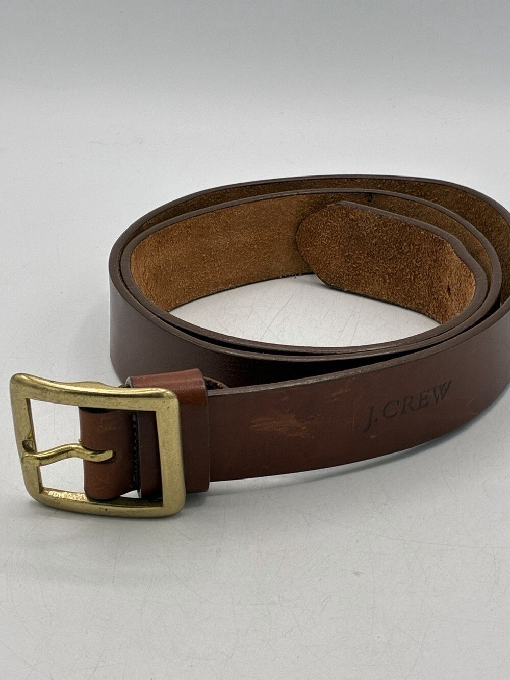 Lands End Brown Leather Belt Brass Buckle Classic Casual 37-41 Inches